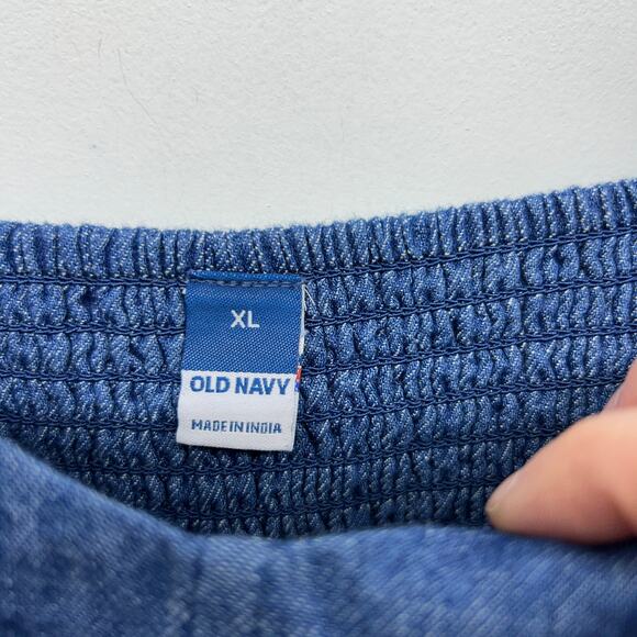 Old Navy Blue Denim Jean Midi Dress XL Sleeveless Smocked Sweetheart Neckline - Picture 4 of 5